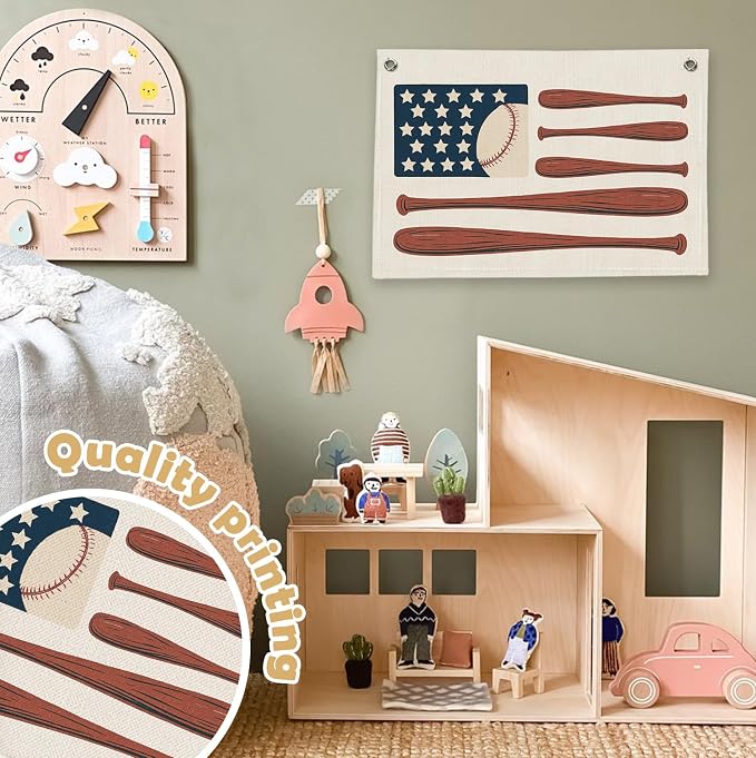 RTXLEZM Baseball Wall Decor,Vintage Boys Room Decor Canvas Banner Hanging | Patriotic Decor for Toddler Boys Kids Nursery Bedroom Playroom Classroom Teen 20x30 inch