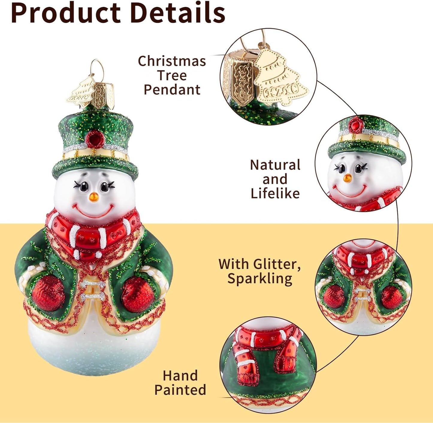Snowman Christmas Tree Ornaments,Hand-Blown Glass Ornaments for Christmas Tree,Top Hat Collection Figurine Hanging Ornament,Christmas Decorations for Snowman Lovers Holiday Party Gifts
