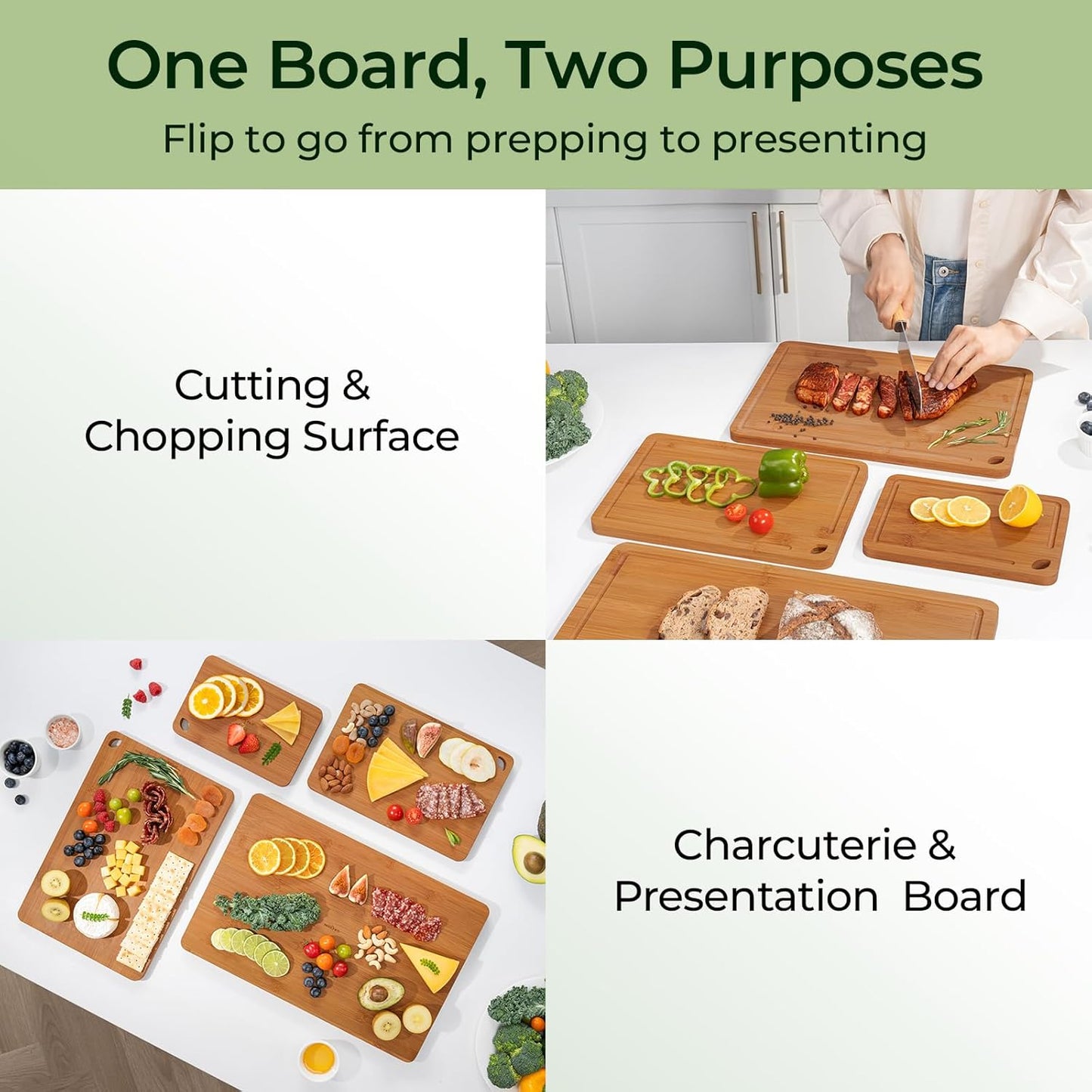 4-Pcs Natural Wood Cutting Board Set Kitchen Tools with Juice Groove, Wooden Chopping Board for Meat, Fruit, Vegetables & Cheese (Pre Oiled, Natural)