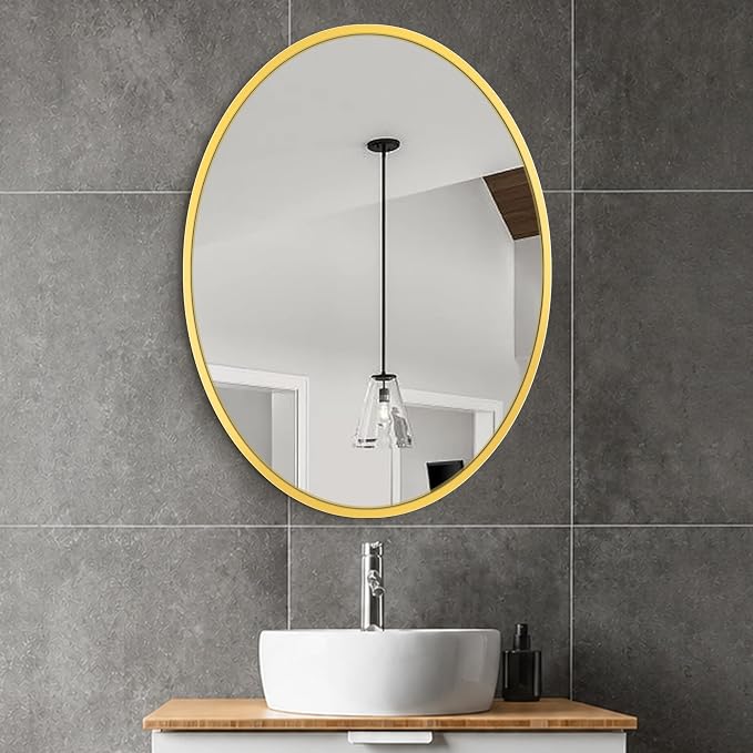 Oval Bathroom Vanity Mirror for Wall, 32''x24'' Black Oval Bathroom Mirror for Over Sink, Bedroom, Living Room, Entryway, HD Tempered Glass, Wall Mounted Horizontally or Vertically