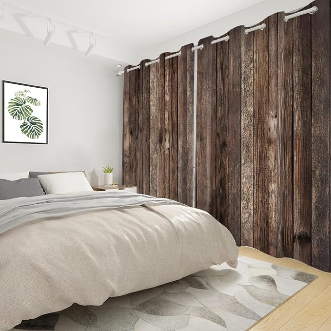 Rustic Old Brown Window Curtains Vintage Wood Barn Door Curtains Retro Wood Planks American Rustic Rural Garage Door Drapes Door Native Farmhouse Decor Window Treatments,21x45 inch,2 Panels