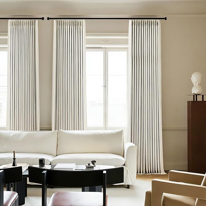 Natural Linen Blend Pinch Pleated 100% Blackout Curtains for Bedroom - 2 Pages Black Out Curtains 120 Inch Long 2 Panel for Living Room Darkening Thermal Window Curtain Drapes with 16pc Hooks, Thick