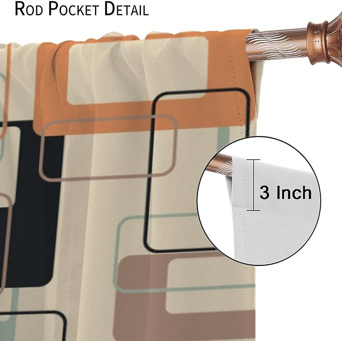 JESTRONRY Mid Century Blackout Curtains,Retro Square Design Modern Style Blackout Window Door Curtains for Bedroom Living Room Home Decor 63x72in