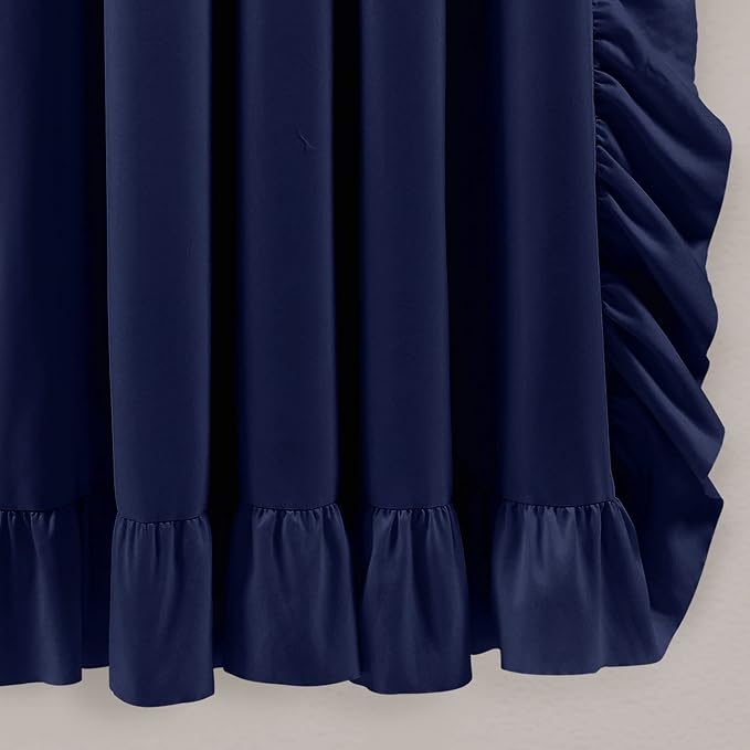 Lush Decor Reyna Ruffle Window Curtain Panel Set, Pair, 54" W x 63" L, Navy - Flowy Curtain Set - Romantic Ruffle Curtains for Bedroom, Living room, or Dining Room - Farmhouse & Cottage Home Decor