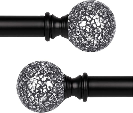 KNOBWELL 2 Pack Window Treatment Sparkling Mosaic Ball Curtain Rod Set, 1-Inch Diameter Decorative Curtain Rods, Adjusts from 42 to 120 Inches, Black