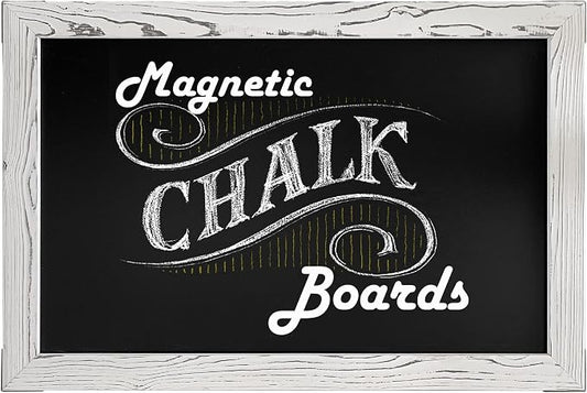 Loddie Doddie Magnetic Chalkboard - 20 x 30 in, White Rustic Frame - Magnetic Chalkboard for Wall & Photo Display - Chalk Board Calendar for Wall - Menu Sign for Kitchen