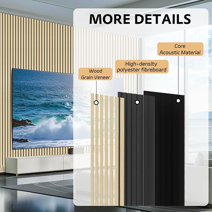 RITOLLO 4 Pack Wood Panels for Wall, Wood Slat Acoustic Panels for Wall, Soundproof Panels, 3D Fluted Panels for Interior Wall Decor 47.2 x 23.6(4 PCS) -Oak