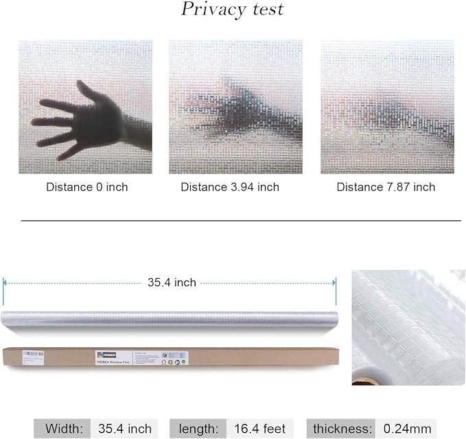 HIDBEA 3D Decorative Window Privacy Film Non-Adhesive Heat Control UV Blocking Static Cling Removable Vinyl Glass Tint for Home and Office, 23.6 x 78.7 inches