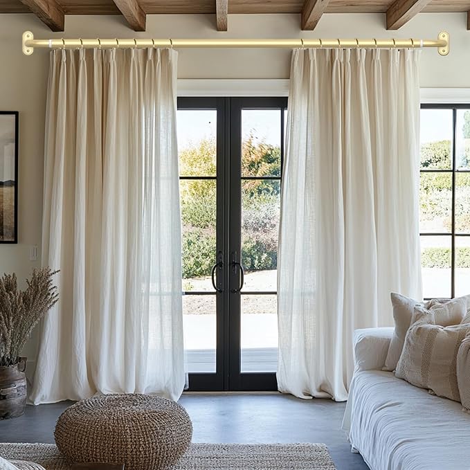 Wrap Around Curtain Rods Gold, Blackout Heavy Duty Curtain Pole for Windows 66 to 120 Inch, 1" Decorative Room Darkening Curved Modern Drapery Rod (Gold/Unique Design/All Metal)