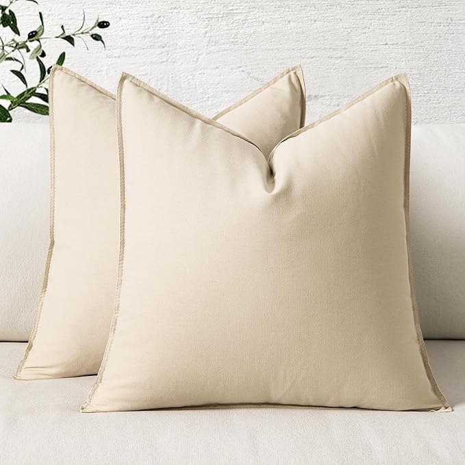 MIULEE Pack of 2 Decorative Linen Pillow Covers 24x24 Inch Beige | Boho Farmhouse Modern Soft Accent Euro Shams Throw Pillows for Bed Neutral Cushion Covers Sofa Couch Living Room Home Decor