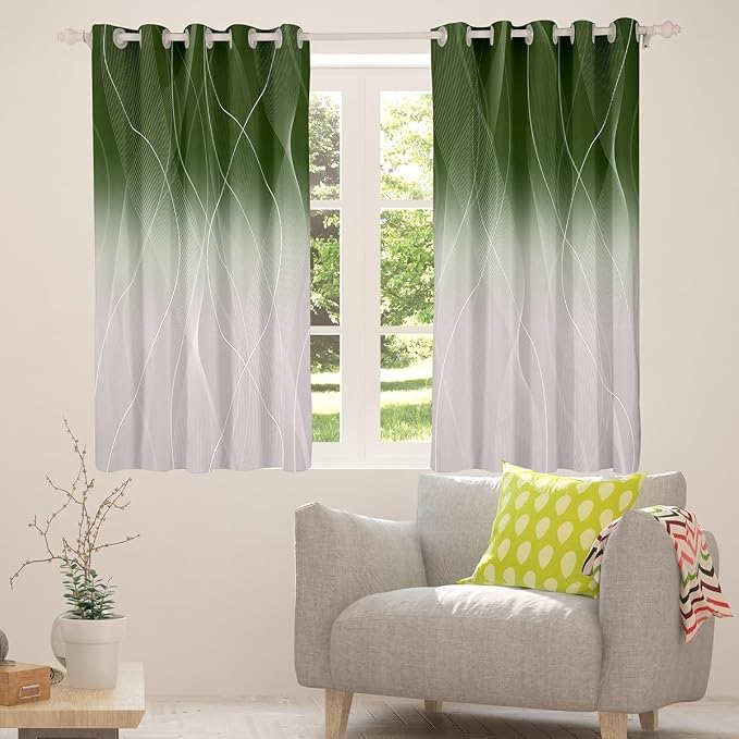 jejeloiu Green Darkening Drapes Kids Ombre Strip Lines Curtains for Bedroom Living Room Gradient Style Blackout Curtains for Women Men Lightweight Abstract Window Treatments