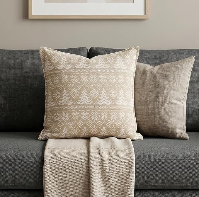 SanVia Cotton Throw Pillow Covers 20x20 – Handwoven Jacquard Texture, Fade-Resistant, No Pilling – Hidden Zipper, Decorative Cushion Cover for Sofa, Couch, Bed – Insert Not Included (Boho, Green)