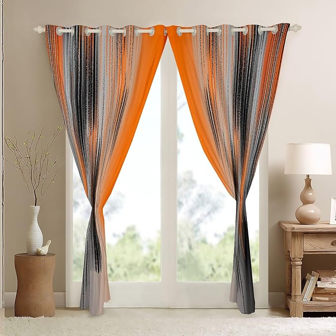 jejeloiu Orange and Black Curtains for Bedroom Living Room (2 Panels, 42 x 84 Inch) Modern Art Blackout Curtains for Kids Adults Messy Rust Darkening Drapes Gradient Stryle Window Treatments