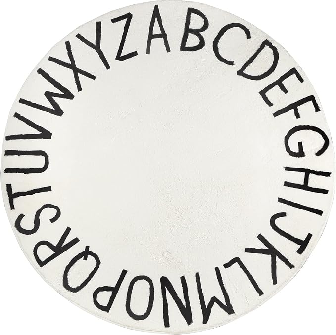 Topotdor Round ABC Area Rug,63 Inch Soft Floor Carpet,White | Washable Alphabet Circle Rug,Non Slip Floor Mat Ideal for Bedrooms,Kids Rooms,Classrooms