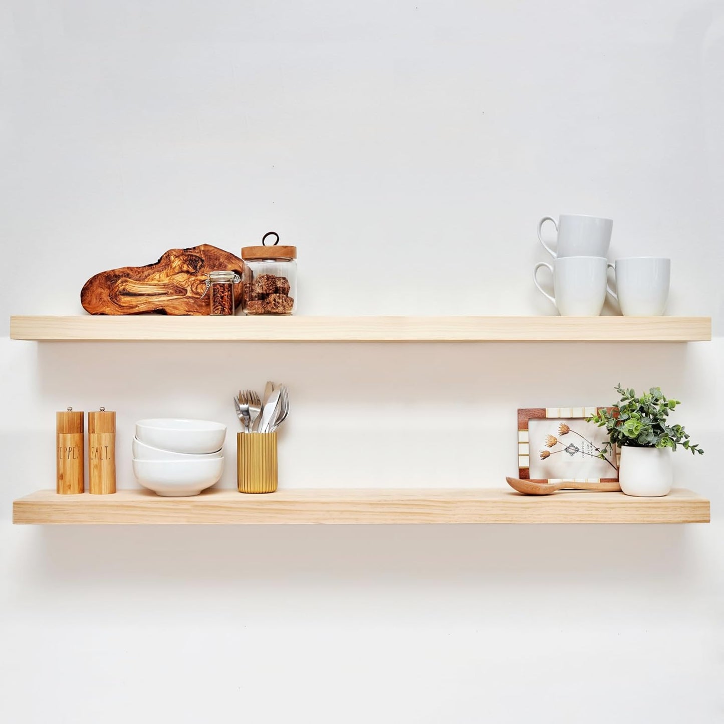 Homeforia Wood 48 inch Floating Shelf, High End Solid Natural Wood 48inch Floating Shelves for Wall Mounted, Unfinished Wooden Large Floating Shelves, Heavy Duty Bracket, 48 X 6.5 X 1.75 in, Set of 2
