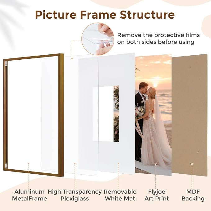 Signature Picture Frame 11x14, Aluminum Signable Frame with Mat, Bronze | Warm Bronze Signable Frame with 5x7 Opening for Wedding, Graduation, Birthday & Baby Shower Guest Book | Wall Kit Included
