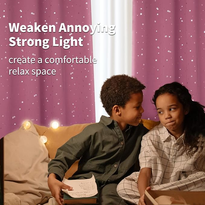 BGment Pink Star Room Darkening Curtains for Kid's Bedroom - Grommet Thermal Insulated Blackout Printed Curtains for Girl Room, Set of 2 Panels, 42 x 54 Inch