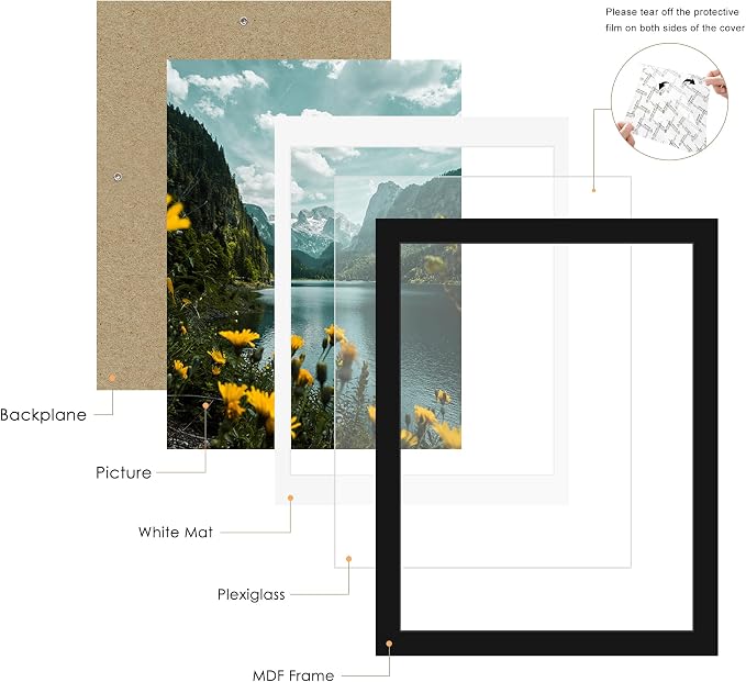 Picrit 18x24 Picture Frame 3 Pack, Black Poster Frame, Display Poster 16 x 20 with Mat or 18 x 24 without Mat for Horizontal or Vertical Wall Mounting