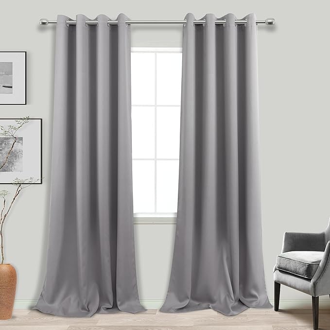 KOUFALL Light Grey 102 Inch Curtains for Living Room Bedroom Windows,Insulated Thermal Blackout Curtain Panels Set,Pale Gray