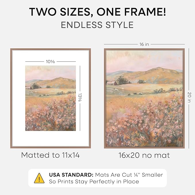 Homeforia 16 x 20 Picture Frame Mocha, High End Metal 11x14 Matted for 16x20 Frame, 16 x 20 Mocha Poster Frame with Mat 11 x 14 inch Photo, 20x16 Thin Hanging Frame, Tempered Glass, Wall Kit, Set of 1