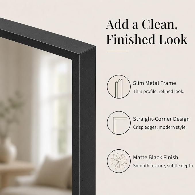 24"x36" Matte Black Framed Rectangle Bathroom Vanity Wall Mirror | Over-Sink Vanity Mirror, Slim Metal Frame, Entryway or Dresser Use, Vertical/Horizontal Mount, Tempered Glass