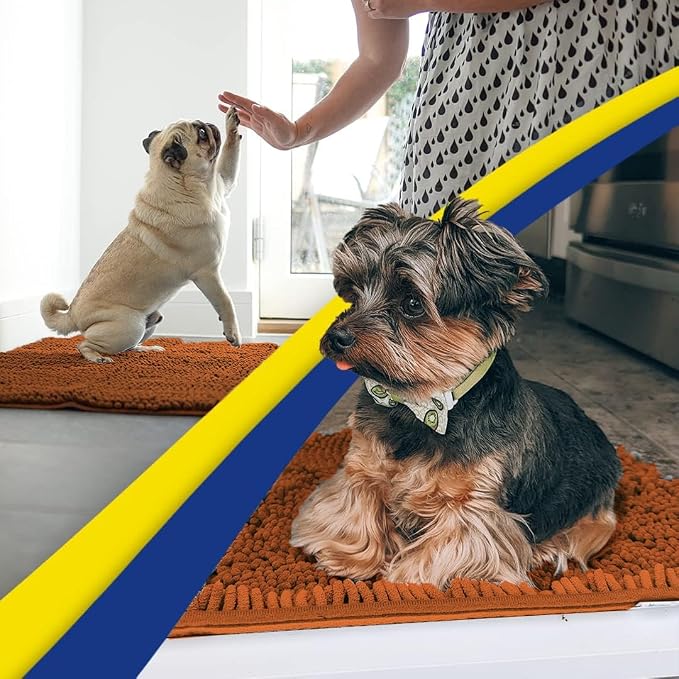Muddy Mat® | Super Water Absorbent Door Mat Indoor, Microfiber Quick Dry Chenille Entryway Rug, Slip Resistant Front Door Mat, Indoor Mats for Entryway, Machine Washable Pet Rug, Orange 24" x 96"