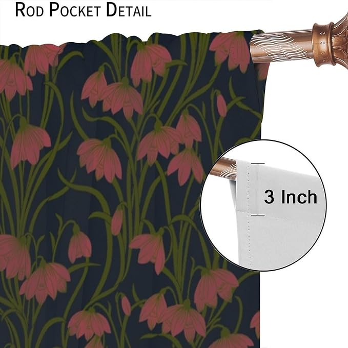 William Morris Flower Blackout Curtains, Vintage Botanical Paisley Abstract Floral Boho Window Drapes, for Living Room Bedroom 55" W X 63" L