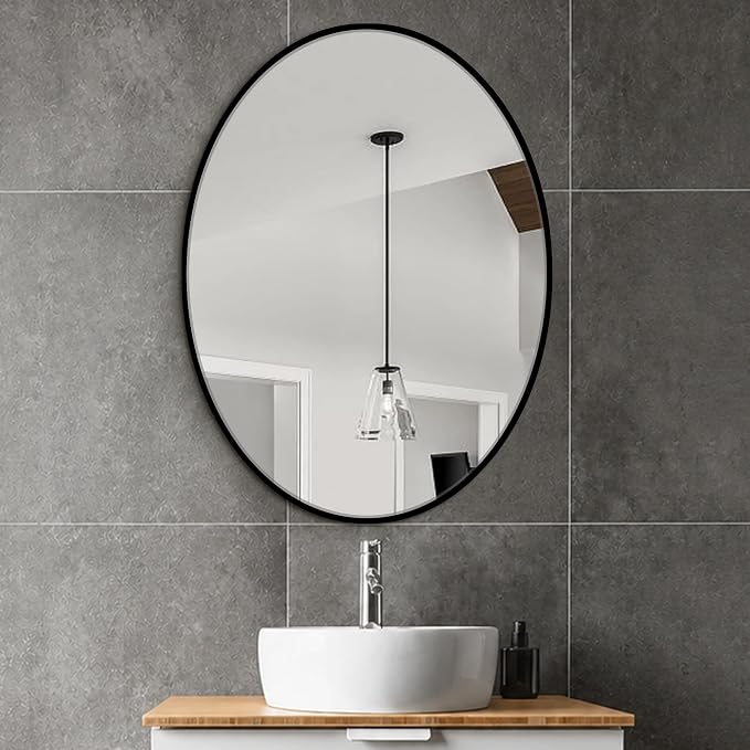 Oval Bathroom Vanity Mirror for Wall, 32''x24'' Gold Oval Bathroom Mirror for Over Sink, Bedroom, Living Room, Entryway, HD Tempered Glass, Wall Mounted Horizontally or Vertically