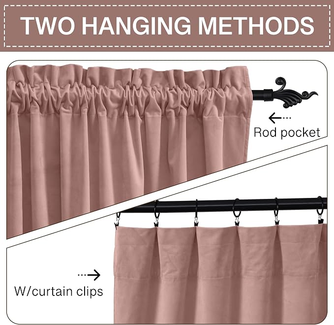 StangH Pink Curtains 96 inches Thermal Insulated Window Drapes, 2 Panels | 300GSM Soft Velvet, Room Darkening Noise Reducing Window Drapes, Pink Christmas Decor, Privacy & UV Protection, Living Room