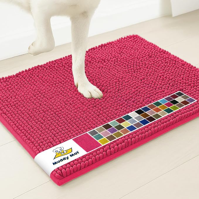 Muddy Mat® | Super Water Absorbent Door Mat Indoor, Microfiber Quick Dry Chenille Entryway Rug, Slip Resistant Front Door Mat, Indoor Mats for Entryway, Machine Washable Pet Rug, Hot Pink 24" x 96"