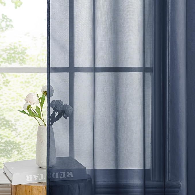 MIULEE 2 Panels Navy Blue Sheer Curtains 96 inches Long Window Curtains Rod Pocket Elegant Window Voile Panels/Drapes/Treatment for Bedroom Living Room (54X96 Inches)