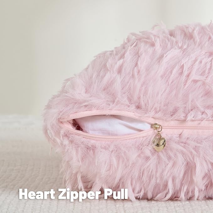 FUTEI Pack of 2 Faux Feather Plush Throw Pillow Covers 12x20 Inch Soft Fluffy Solid Farmhouse Decorative Lumbar Pillowcases Modern Luxury Accent for Couch Bed Living Room, Pink
