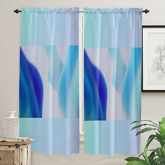 Kitchen Tier Curtains 72 inches Long, Blue White Ombre Teal Turquoise Gradient Window Curtains for Living Room Bath Cafe,Rod Pocket Light Filtering Drapes Short Half Window Treatment Tiers 2 Panels