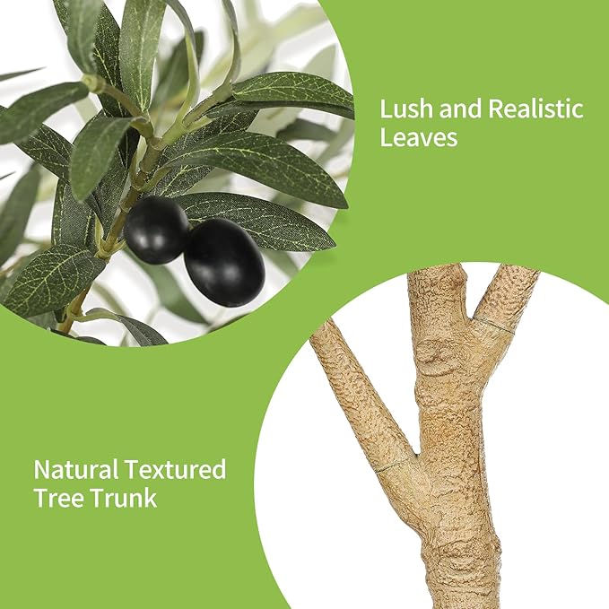 Realead 8ft Faux Olive Tree, Large Realistic Olive Trees Artificial Indoor, Tall Fake Olive Tree with Natural Wood Trunk and Lifelike Fruits for Home Office Decor