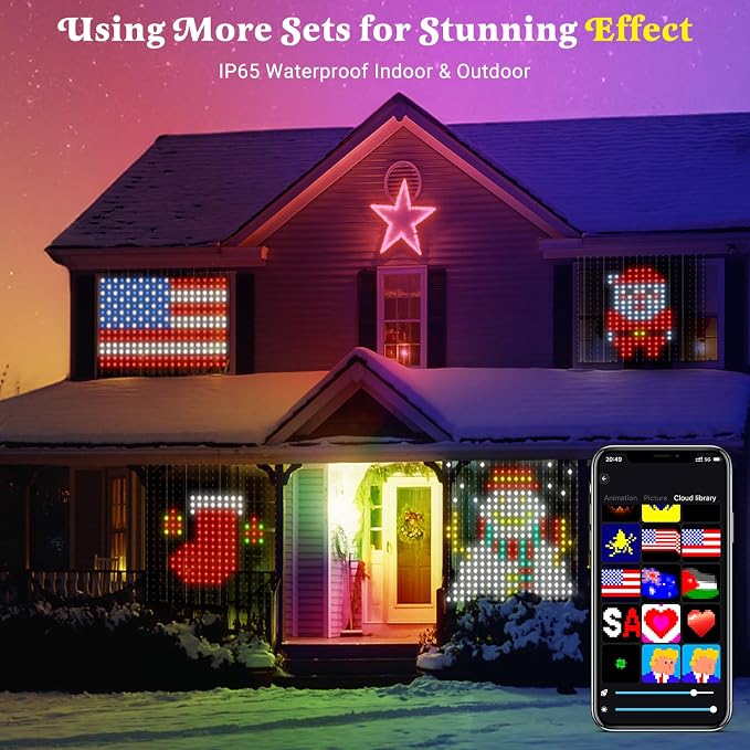 Smart American Flag Curtain Lights, Color Changing 400 LED Curtain Lights 6.6 * 6.6 FT, RGB DIY String LED Flag Fairy Light for Backdrop Party Indoor Outdoor 4th of July Decor(APP +Remote Control)