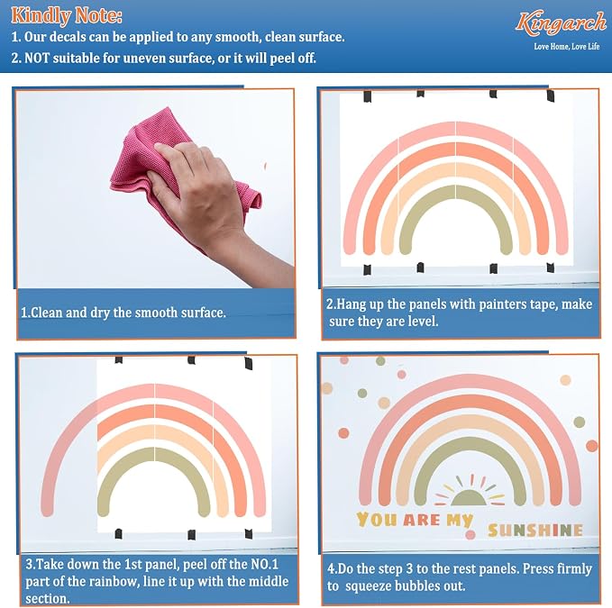 Large Rainbow Wall Decals, Sun Dots Peel and Stick Fabric Nursery Wall Decor, Removable Home Room Wall Decor Murals Stickers for Kids Girls Toddler Bedroom Living Room Playroom