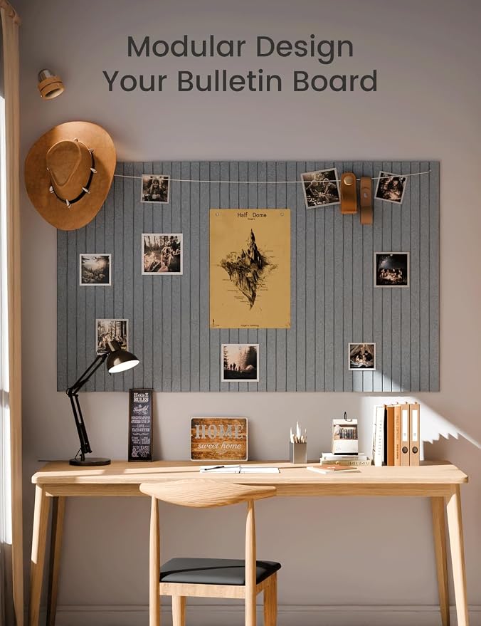 Fluxynara Large Felt Bulletin Board 48" x 36" Cork Board Alternative-12 Pack with 64 Safe Removable Adhesive Tabs, Cork Boards for Walls Pin Board for Home Office Classroom Felt Board-Blue Gray