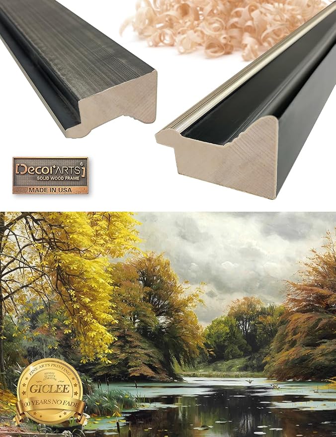DECORARTS - River Landscape 1903 by Peder Mork Monsted. Giclee Prints on Acid Free Cotton Canvas. Classic Art Reproduction in Fine Art Frame. Total Size w/Frame: 21.25x15.25