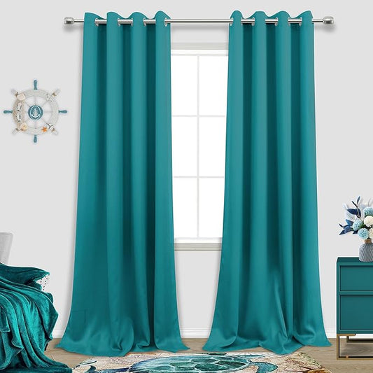 KOUFALL 108 Inch Curtains Long,Blackout Ceiling to Floor Christmas Teal Winter Curtains for Living Room