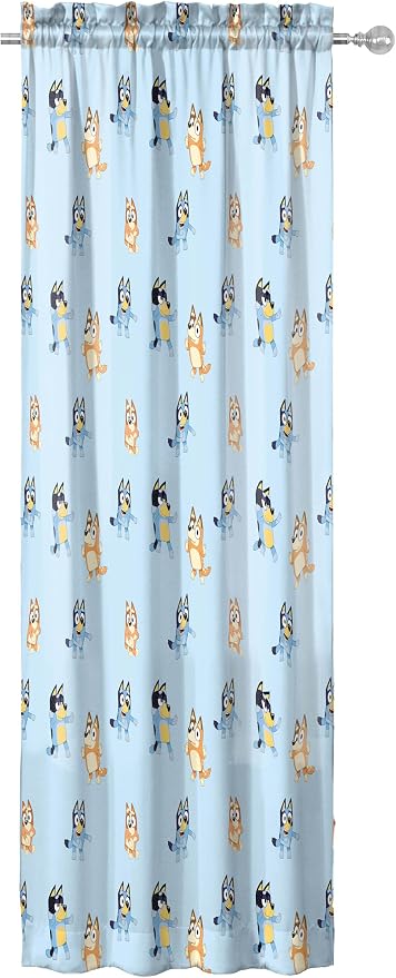 Jay Franco Window Curtains for Kids Bedroom 4-Piece Drape Set with 2 Tiebacks, Blue - Bluey & Bingo, 42" W x 63" L (Pack of 2)