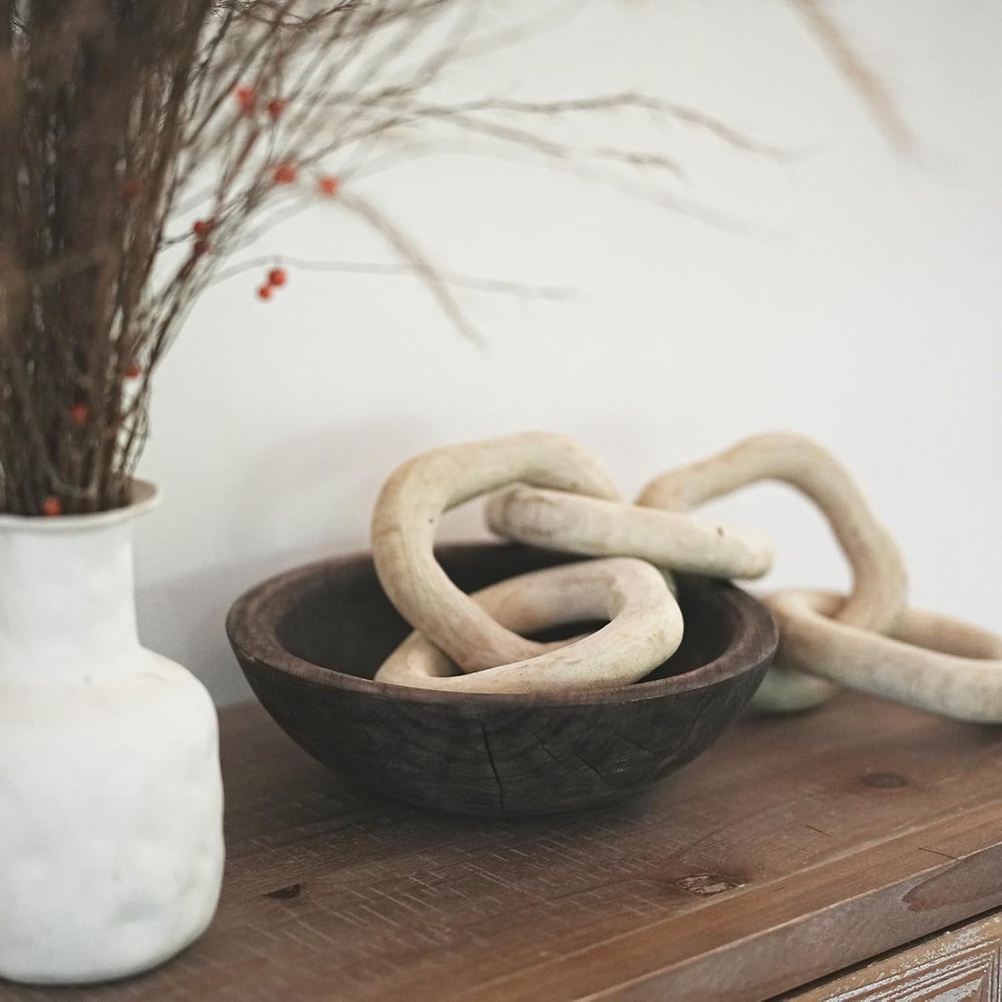 Hand Carved Wooden Decorative Bowl for Home Entryway Decor, Wood Centerpiece Bowl for Coffee Table Decor, Wood Dough Bowl for Farmhouse Decor (Brown)