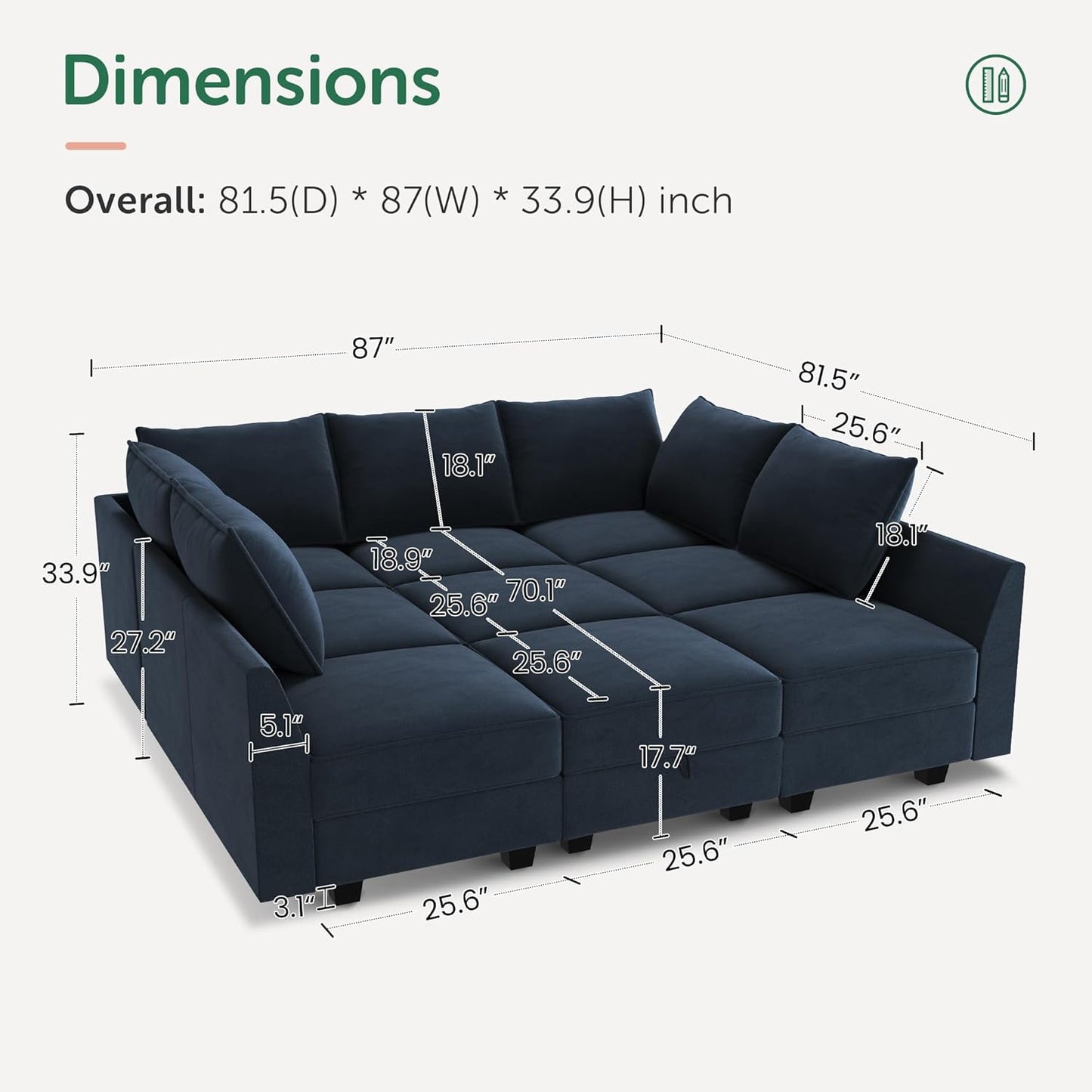 HONBAY Sectional Sleeper Sofa Velvet Sectional Sleeper Couch with Storage Modular Sleeper Sectional Sofa Couch for Living Room,Dark Blue