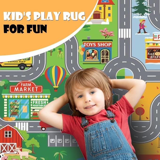 Car Rugs for Kids Toy Cars,Kids Play Rug with Non-Silp Backing, City Road Carpet for Playroom Bedroom Boys, Car Track Map Playmat - 6'7" x 4'11" (Rectangular)