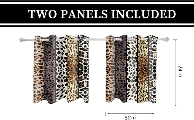 Wild Animal Print Curtain, Room Darkening Thermal Insulated Blackout Leopard Boa Window Drapes with Grommets for Living, Dining, Bedroom, Grey Leopard Print, 52"x 24", 2 Panels