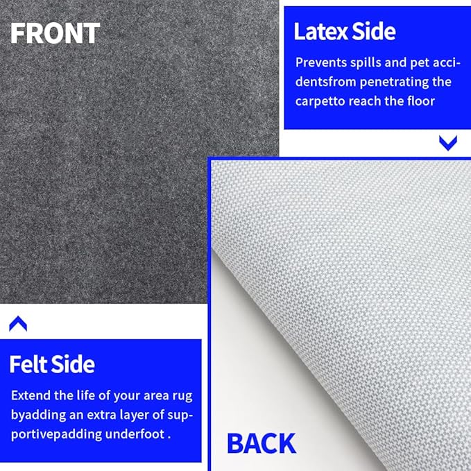 Waterproof Non-Slip Rug Pad 10x14 ft for Large Area Rugs Durable Felt Floor Protection pad for All Floors, Suitable for Cutting. Rug Pads Keep Rugs in Place and Provide Cushioning