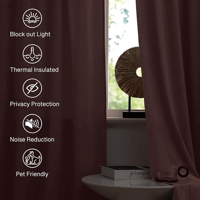 StangH Wild Rose Velvet Curtains for Kids Bedroom Romantic Thermal Insulated Drapes for Living Dining Room, Soft Noise Reducing Curtains, W52 x L94, 2 Panels
