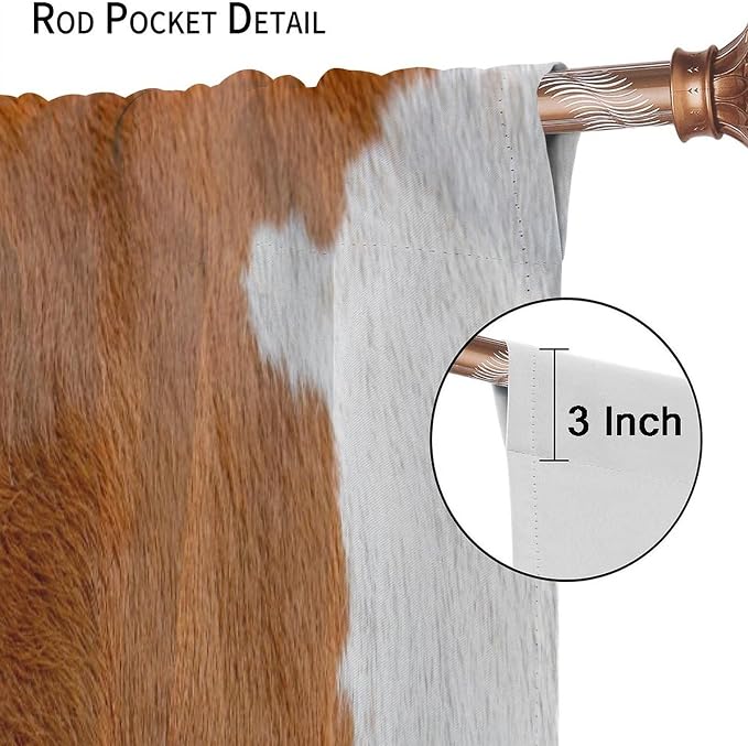 Cow Blackout Curtain,Animal Print Yellow Cowhide Aztec Rustic Farm Farmhouse Window Treatments Rod Pocket Curtain for Bedroom Living Room Kitchen Decor Drapes 42x45in