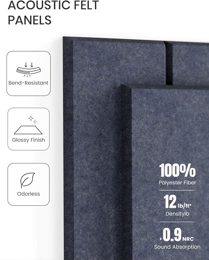 Fluxynara Felt Bulletin Board Tiles Large 36" x 24" Cork Board Alternative-6 Pack with 32 Adhesive Tabs, Thick Slat Wall Panels for Office Decor, Push Pin Board Wall Organizer Alternative - Navy Blue