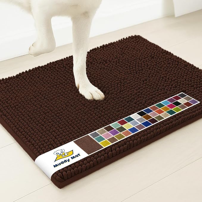 Muddy Mat® | Super Water Absorbent Door Mat Indoor, Microfiber Quick Dry Chenille Entryway Rug, Slip Resistant Front Door Mat, Indoor Mats for Entryway, Machine Washable Pet Rug, Chocolate 3ft x 3ft