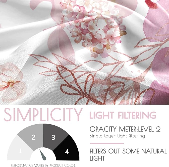 Pink Floral Leaf Sheer Curtains for Girls Bedroom, Botanical Farmhouse Light Filtering Privacy Semi-Sheer Cute Light Pink Curtains for Kids Nursery 84 Inches Long 2 Panels,Rod Pocket,Each 52 Inch Wide